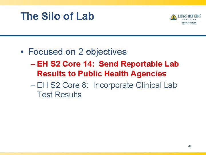 The Silo of Lab • Focused on 2 objectives – EH S 2 Core The Silo of Lab • Focused on 2 objectives – EH S 2 Core