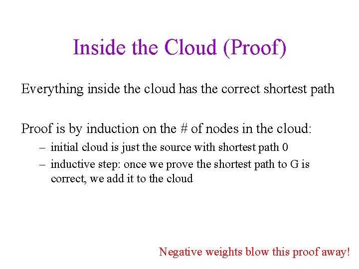Inside the Cloud (Proof) Everything inside the cloud has the correct shortest path Proof