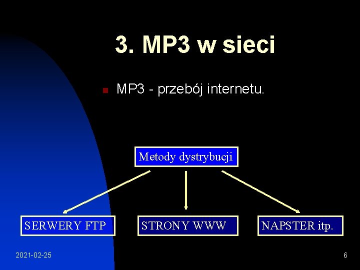 3. MP 3 w sieci n MP 3 - przebój internetu. Metody dystrybucji SERWERY