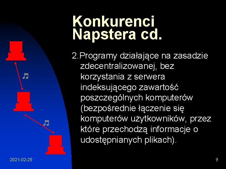 Konkurenci Napstera cd. 2. Programy działające na zasadzie zdecentralizowanej, bez korzystania z serwera indeksującego