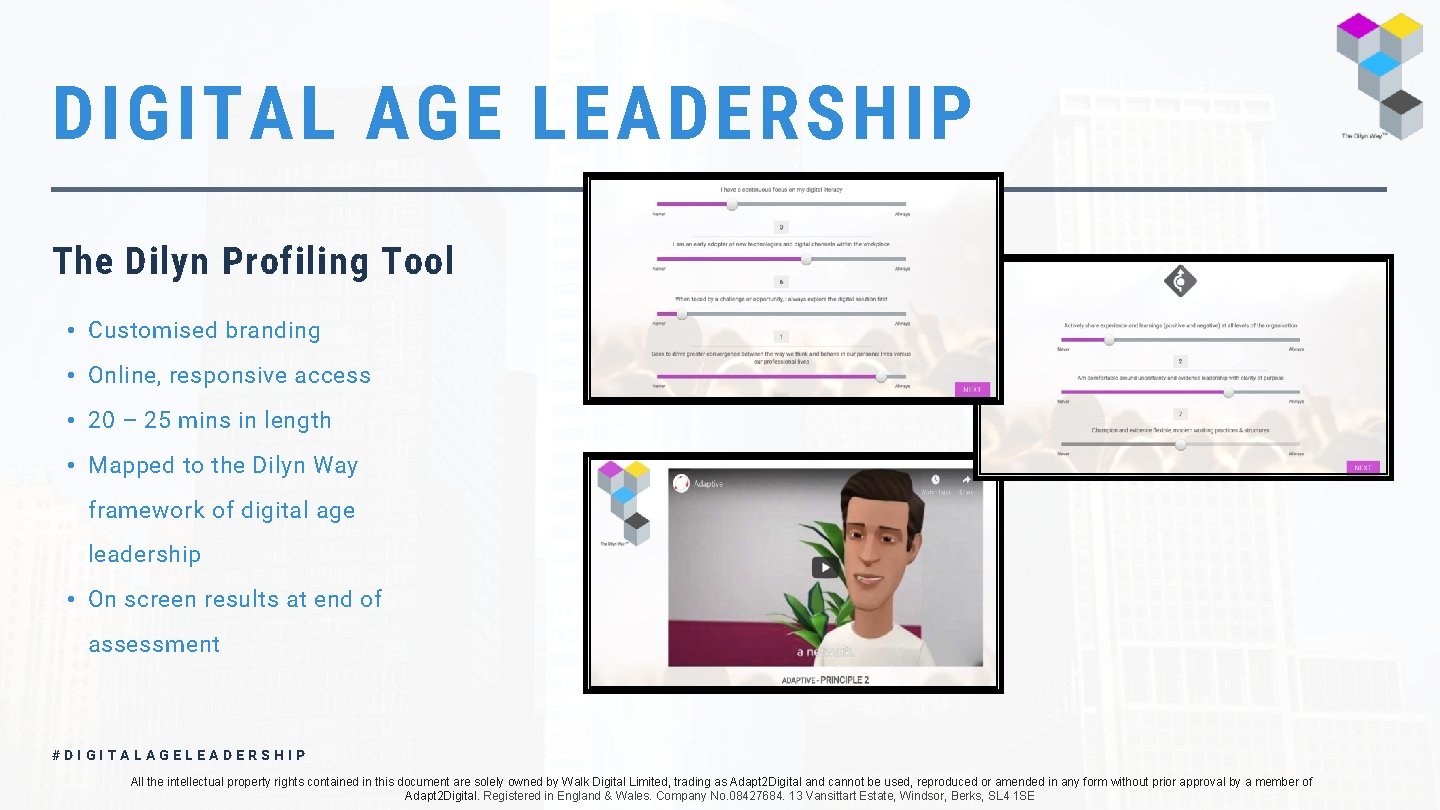 DIGITAL AGE LEADERSHIP The Dilyn Profiling Tool • Customised branding • Online, responsive access