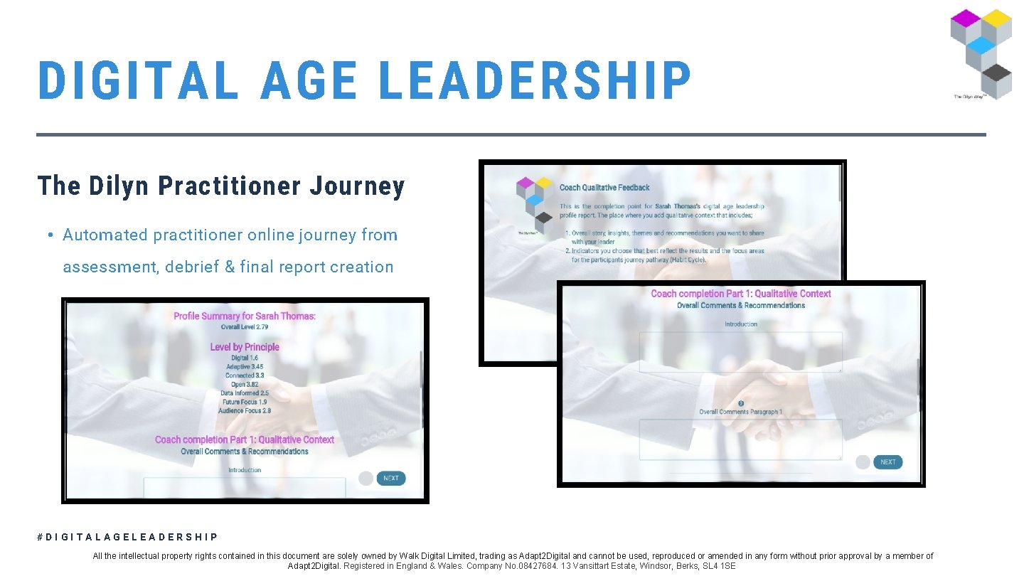 DIGITAL AGE LEADERSHIP The Dilyn Practitioner Journey • Automated practitioner online journey from assessment,