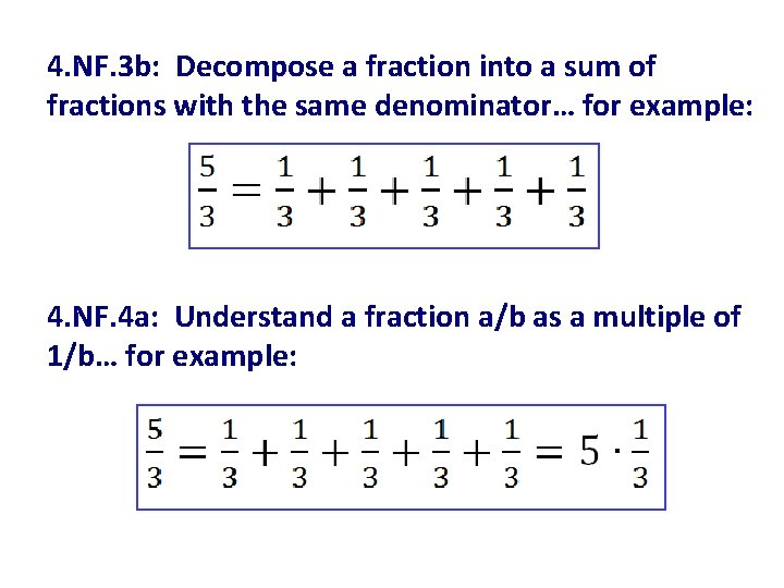 4. NF. 3 b: Decompose a fraction into a sum of fractions with the