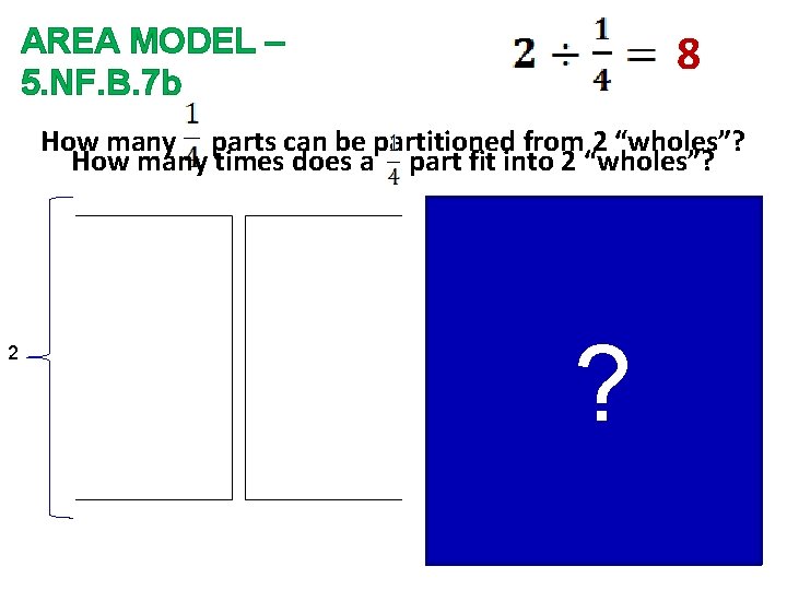 AREA MODEL – 5. NF. B. 7 b 8 How many parts can be