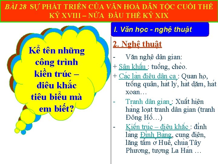 BÀI 28 SỰ PHÁT TRIỂN CỦA VĂN HOÁ D N TỘC CUỐI THẾ KỶ