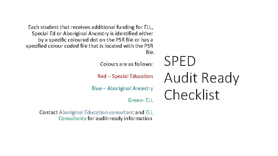 Each student that receives additional funding for ELL, Special Ed or Aboriginal Ancestry is