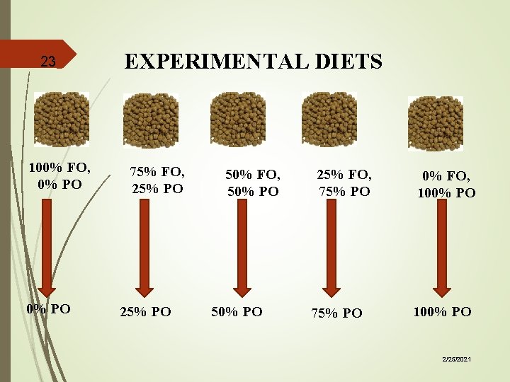 23 100% FO, 0% PO EXPERIMENTAL DIETS 75% FO, 25% PO 50% FO, 50%