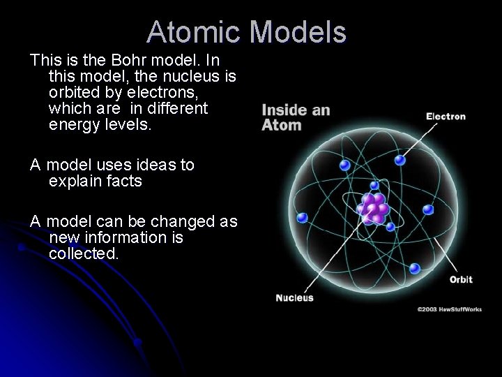 Atomic Models This is the Bohr model. In this model, the nucleus is orbited