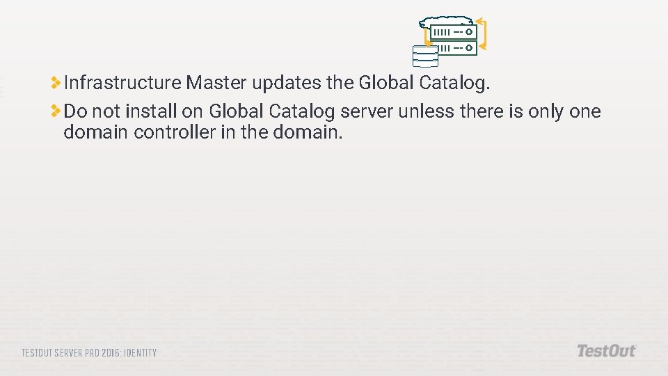 Infrastructure Master updates the Global Catalog. Do not install on Global Catalog server unless