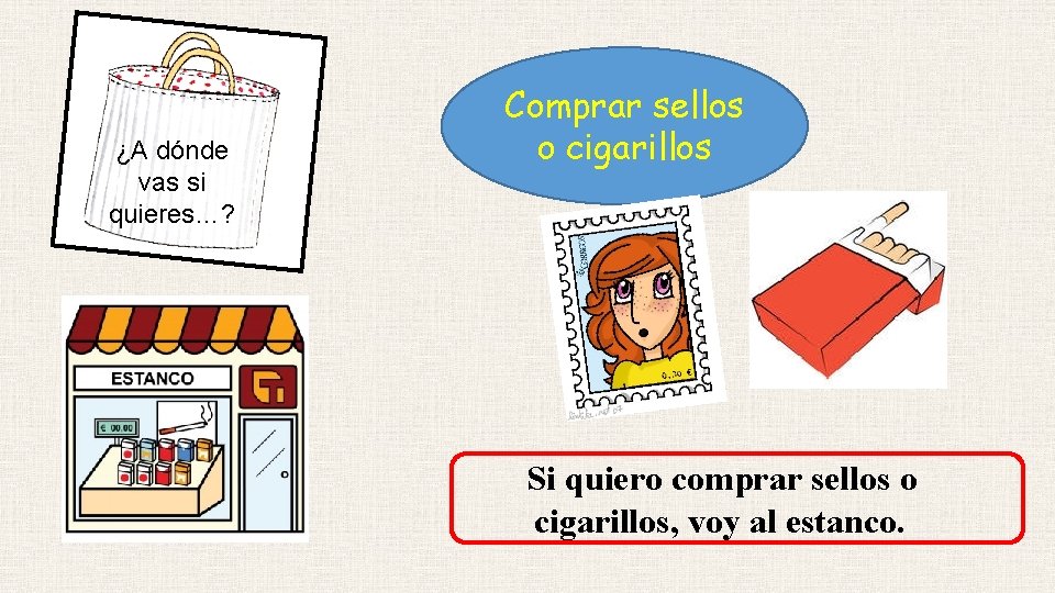 ¿A dónde vas si quieres…? Comprar sellos o cigarillos Si quiero comprar sellos o