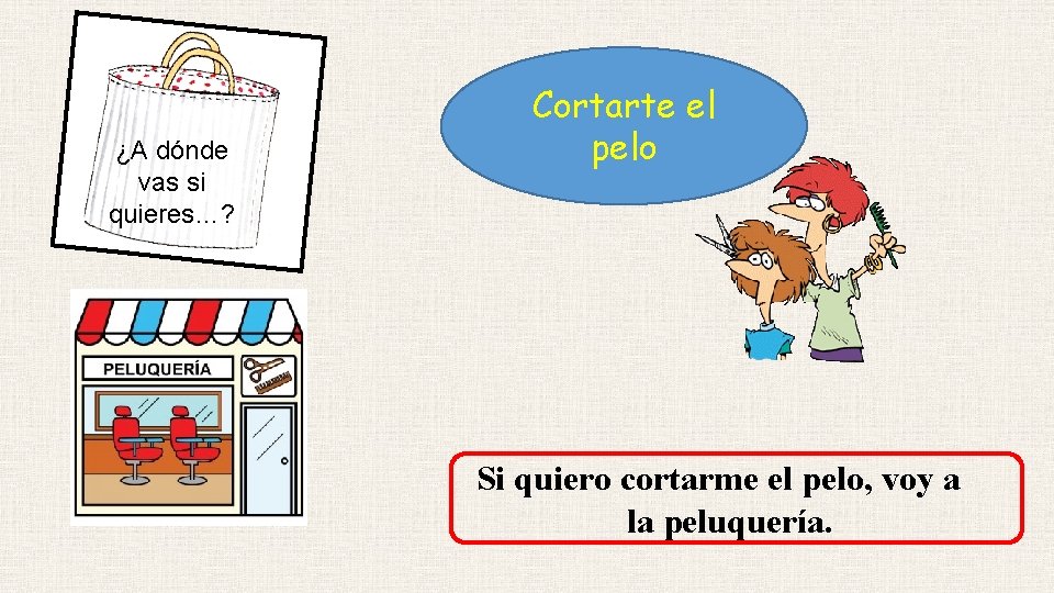 ¿A dónde vas si quieres…? Cortarte el pelo Si quiero cortarme el pelo, voy