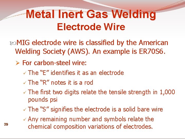 Metal Inert Gas Welding Electrode Wire MIG electrode wire is classified by the American