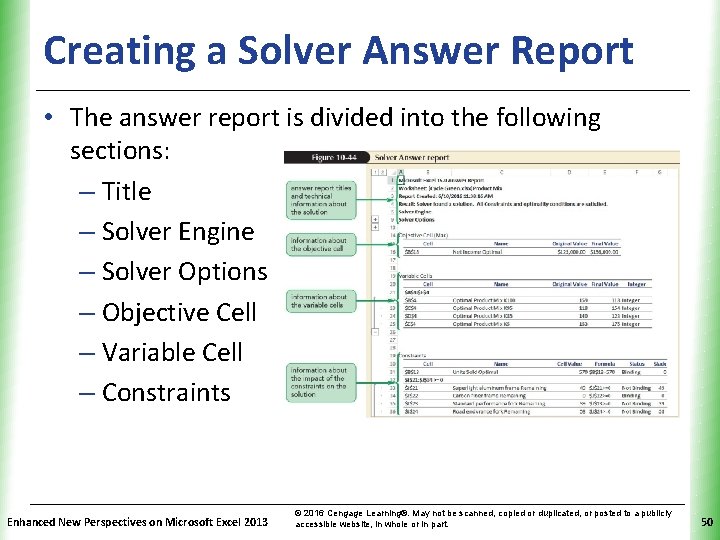 Creating a Solver Answer Report XP • The answer report is divided into the