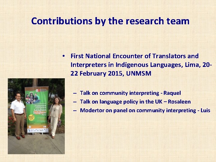Contributions by the research team • First National Encounter of Translators and Interpreters in