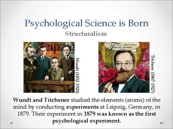 Psychological Science is Born Structuralism Titchner (1867 -1927) Wundt (1832 -1920) Wundt and Titchener