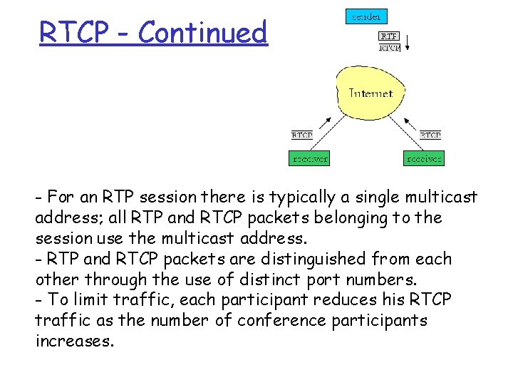 RTCP - Continued - For an RTP session there is typically a single multicast