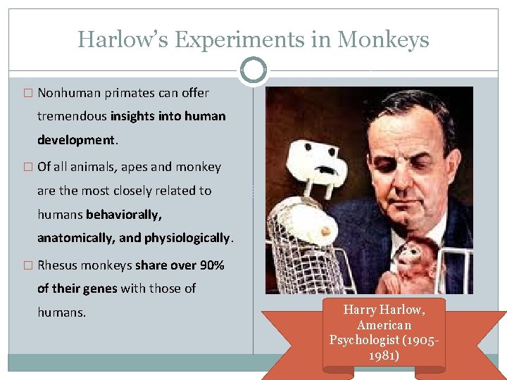 Harlow’s Experiments in Monkeys � Nonhuman primates can offer tremendous insights into human development.