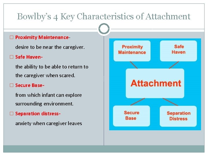 Bowlby’s 4 Key Characteristics of Attachment � Proximity Maintenance- desire to be near the