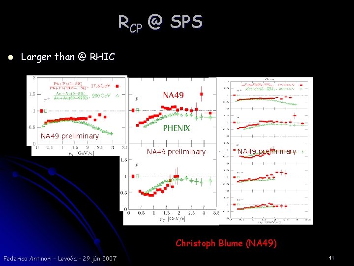 RCP @ SPS l Larger than @ RHIC NA 49 preliminary PHENIX NA 49