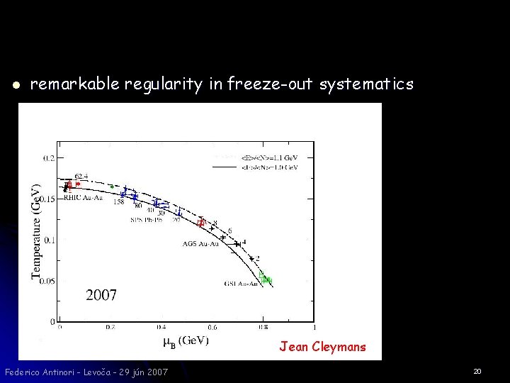 l remarkable regularity in freeze-out systematics Jean Cleymans Federico Antinori - Levoča - 29
