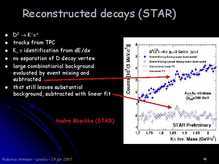 Reconstructed decays (STAR) l l l D 0 K-p+ tracks from TPC K, p