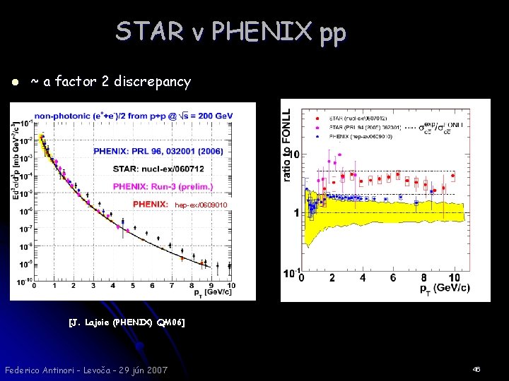 STAR v PHENIX pp l ~ a factor 2 discrepancy hep-ex/0609010 [J. Lajoie (PHENIX)