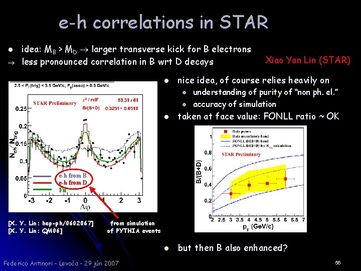 e-h correlations in STAR l idea: MB > MD larger transverse kick for B