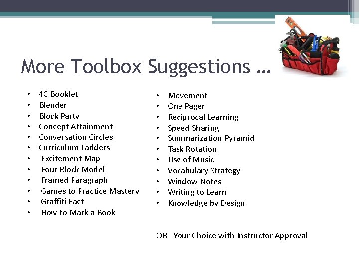 More Toolbox Suggestions … • • • 4 C Booklet Blender Block Party Concept