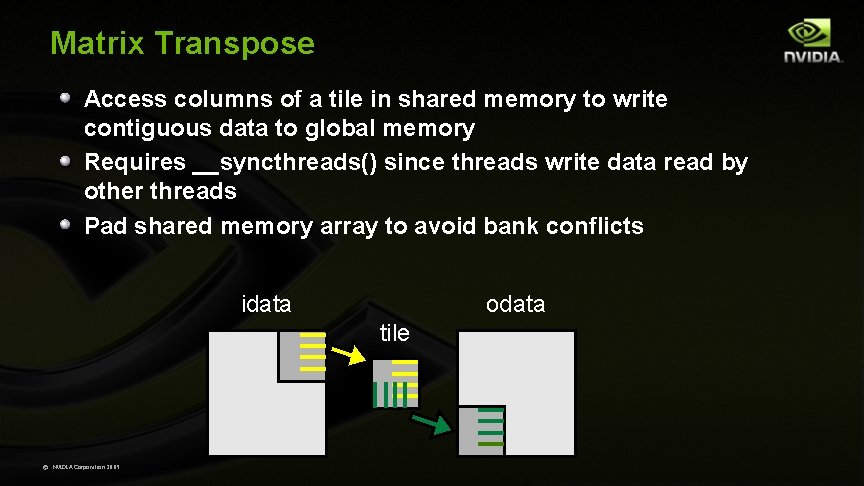 Matrix Transpose Access columns of a tile in shared memory to write contiguous data