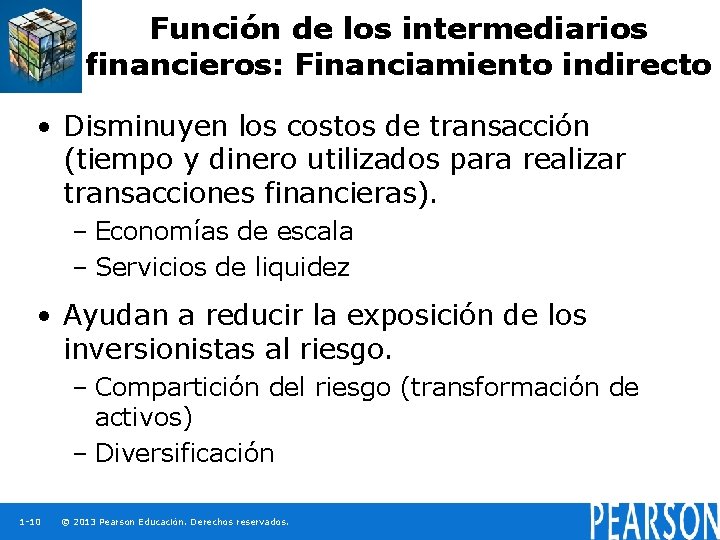 Función de los intermediarios financieros: Financiamiento indirecto • Disminuyen los costos de transacción (tiempo