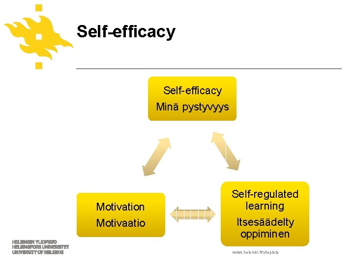 Self-efficacy Minä pystyvyys Motivation Motivaatio Self-regulated learning Itsesäädelty oppiminen www. helsinki. fi/yliopisto 