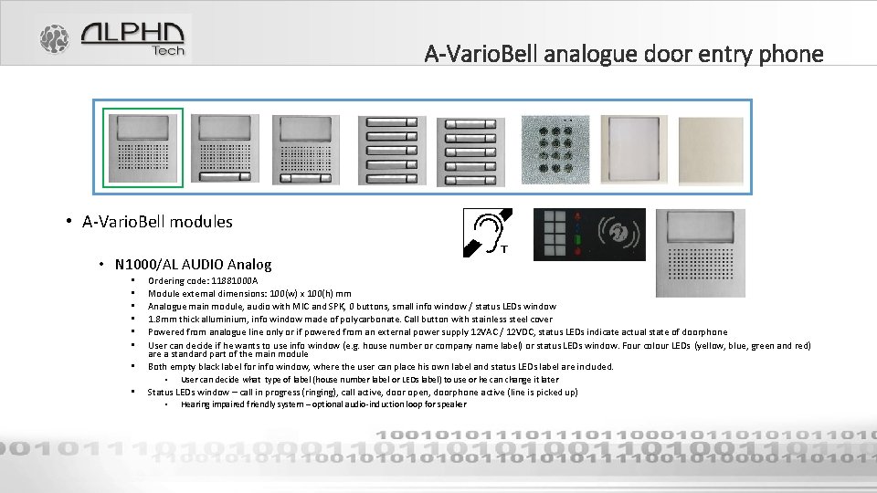 A-Vario. Bell analogue door entry phone • A-Vario. Bell modules • N 1000/AL AUDIO