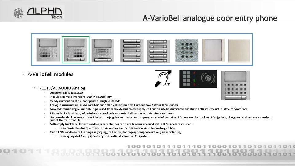 A-Vario. Bell analogue door entry phone • A-Vario. Bell modules • N 1110/AL AUDIO