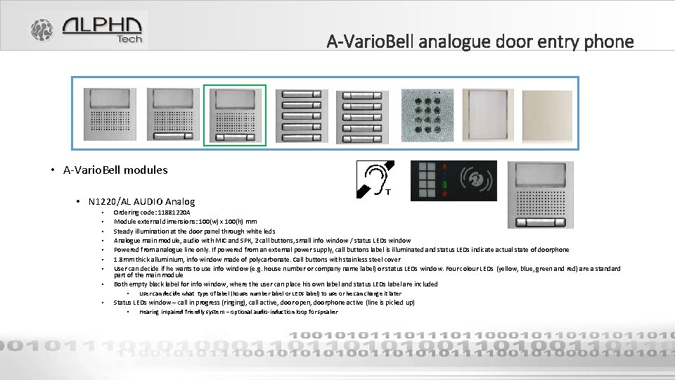 A-Vario. Bell analogue door entry phone • A-Vario. Bell modules • N 1220/AL AUDIO
