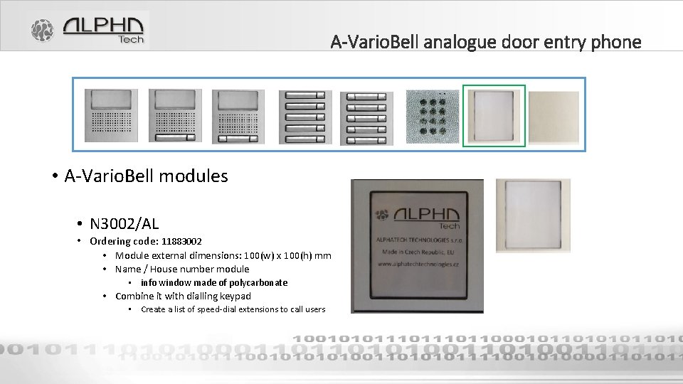 A-Vario. Bell analogue door entry phone • A-Vario. Bell modules • N 3002/AL •