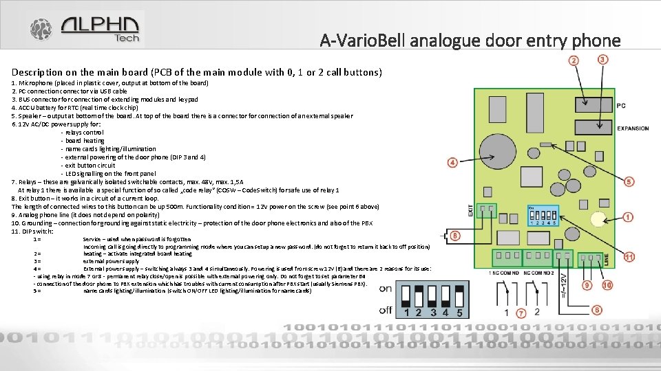 A-Vario. Bell analogue door entry phone Description on the main board (PCB of the