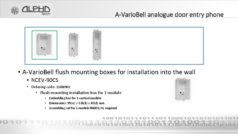 A-Vario. Bell analogue door entry phone • A-Vario. Bell flush mounting boxes for installation