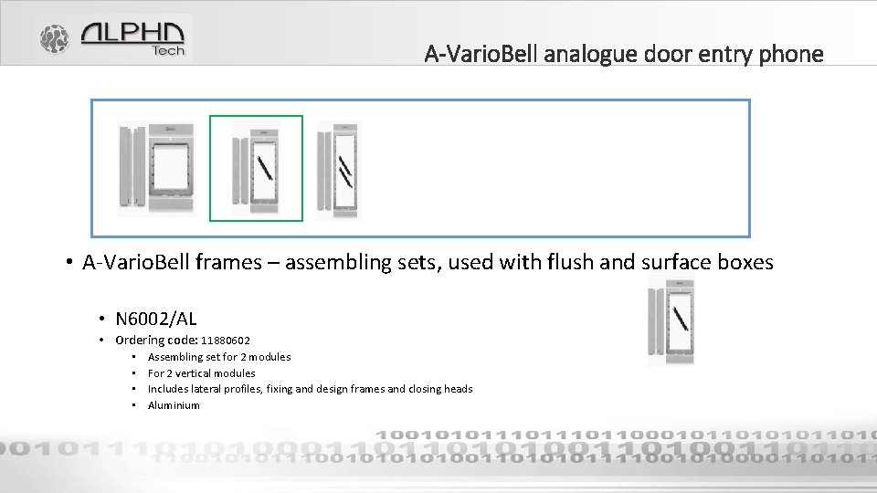 A-Vario. Bell analogue door entry phone • A-Vario. Bell frames – assembling sets, used