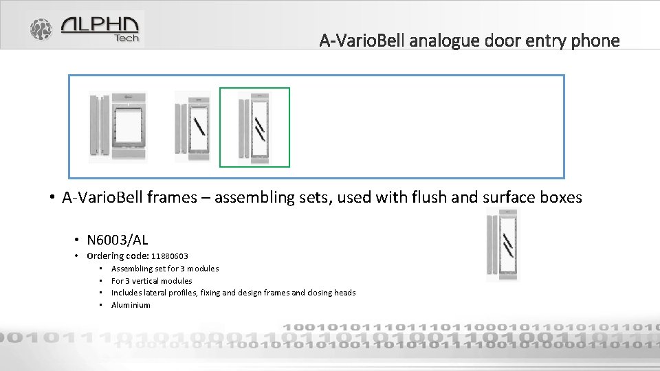 A-Vario. Bell analogue door entry phone • A-Vario. Bell frames – assembling sets, used