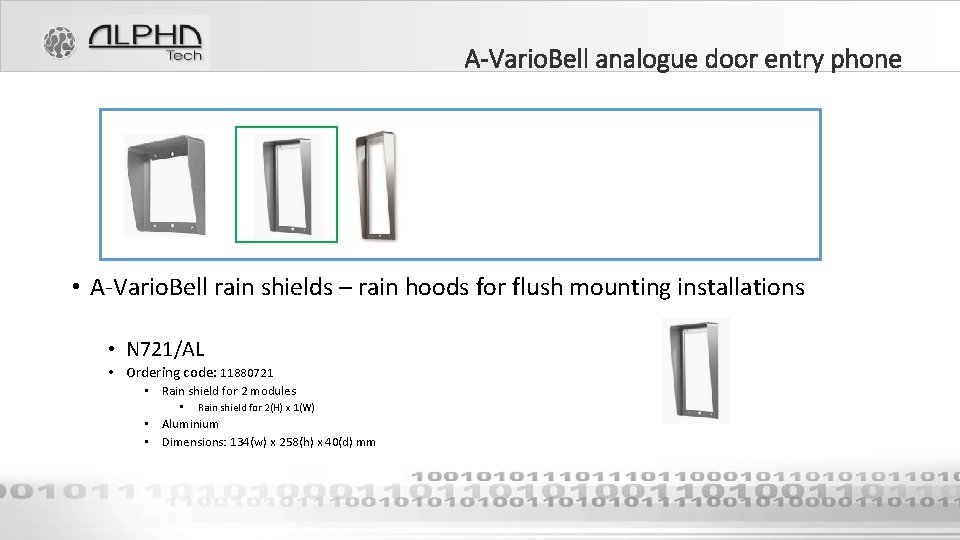 A-Vario. Bell analogue door entry phone • A-Vario. Bell rain shields – rain hoods