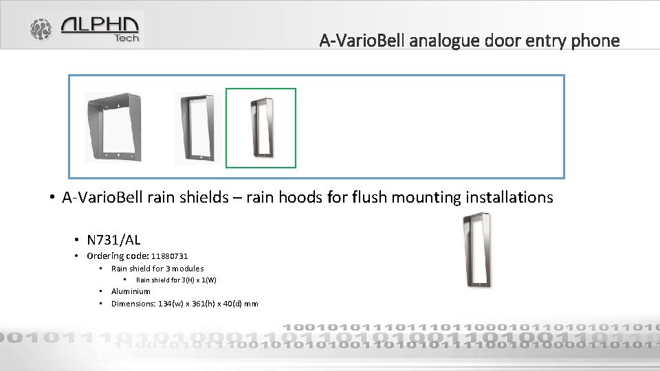 A-Vario. Bell analogue door entry phone • A-Vario. Bell rain shields – rain hoods