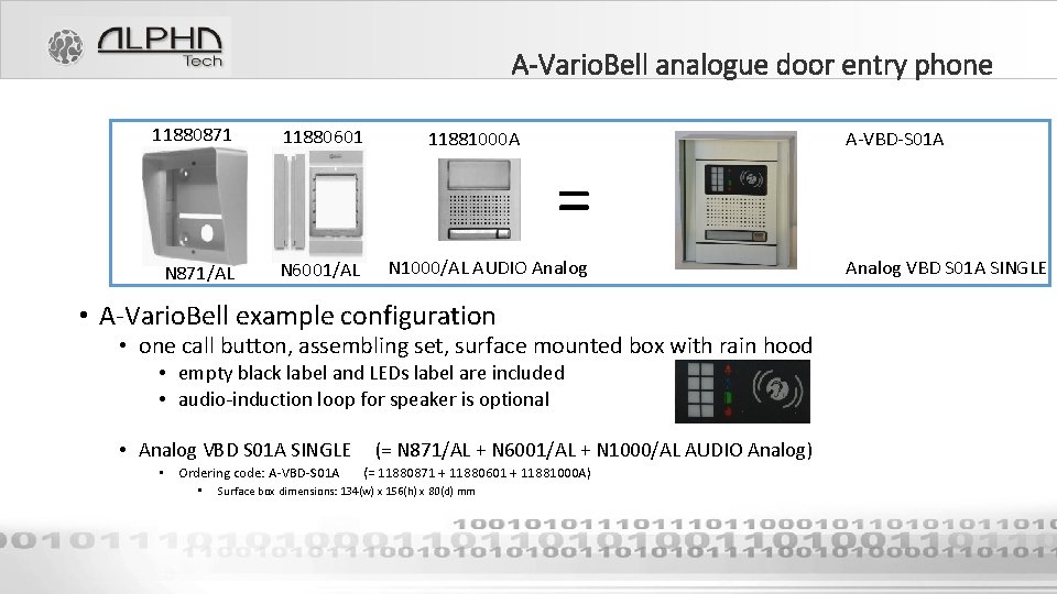 A-Vario. Bell analogue door entry phone 11880871 11880601 11881000 A A-VBD-S 01 A =