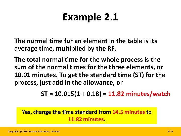 Example 2. 1 The normal time for an element in the table is its