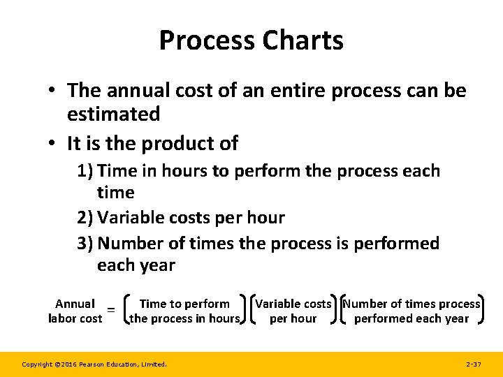 Process Charts • The annual cost of an entire process can be estimated •