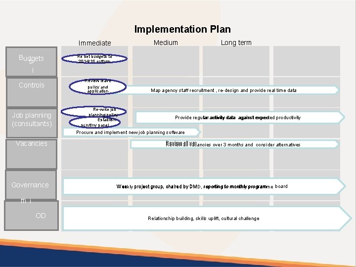 Implementation Plan Medium Immediate Budgets Pa ti ent Exper i ence Controls Job planning