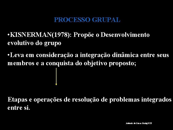 PROCESSO GRUPAL • KISNERMAN(1978): Propõe o Desenvolvimento evolutivo do grupo • Leva em consideração