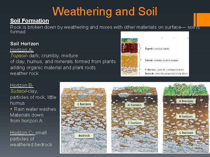 Soil Formation Weathering and Soil Rock is broken down by weathering and mixes with