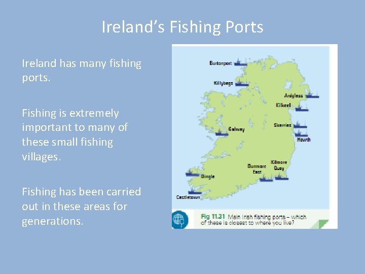 Ireland’s Fishing Ports Ireland has many fishing ports. Fishing is extremely important to many