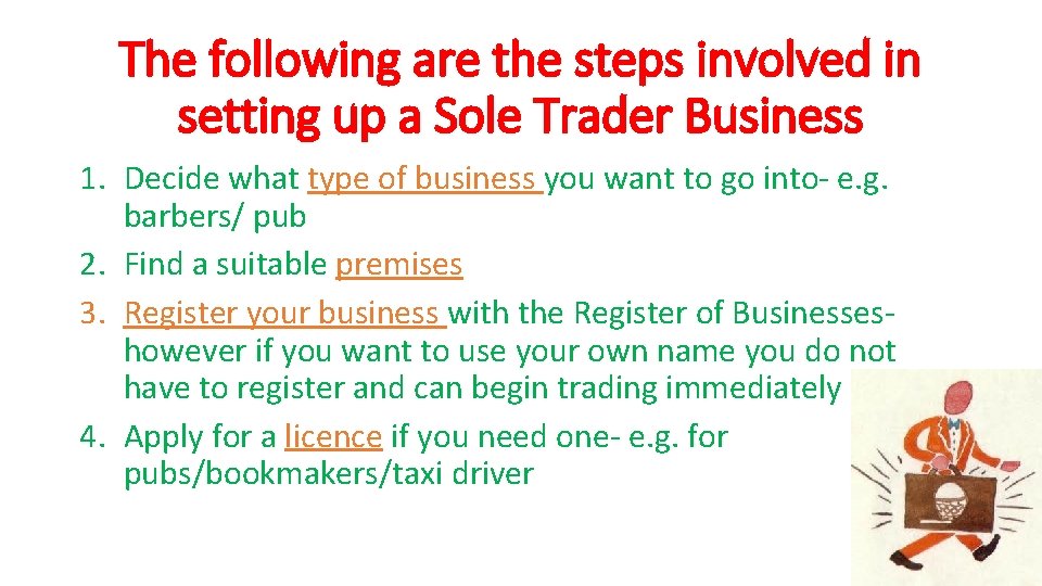 The following are the steps involved in setting up a Sole Trader Business 1.
