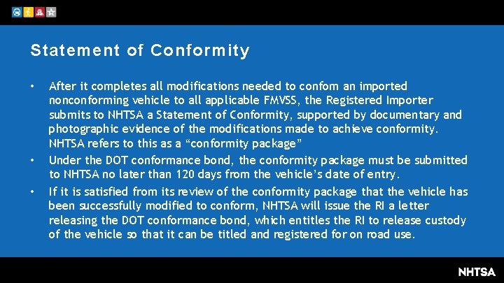 Statement of Conformity • • • After it completes all modifications needed to confom